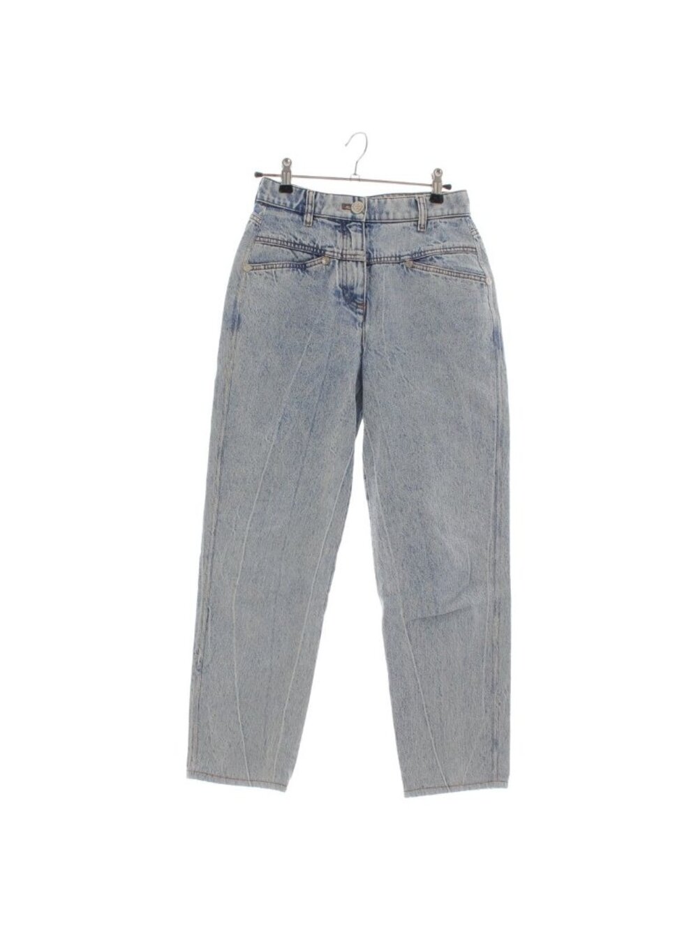 Chanel Cotton I Love Button Acid Wash Tapered Denim Pants Ice Blue 36